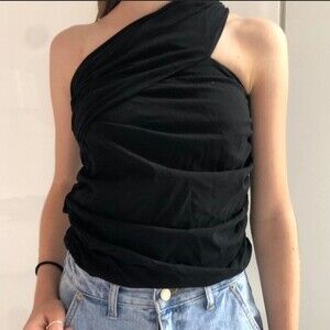NWT ZARA black ruched one shoulder black top. Size XS